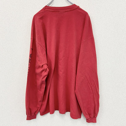 古着 used　Hanes ヘインズ　長袖プリントTシャツ　カジュアルデザイン　赤　レッド　クルーネック　レトロ　XXLサイズ