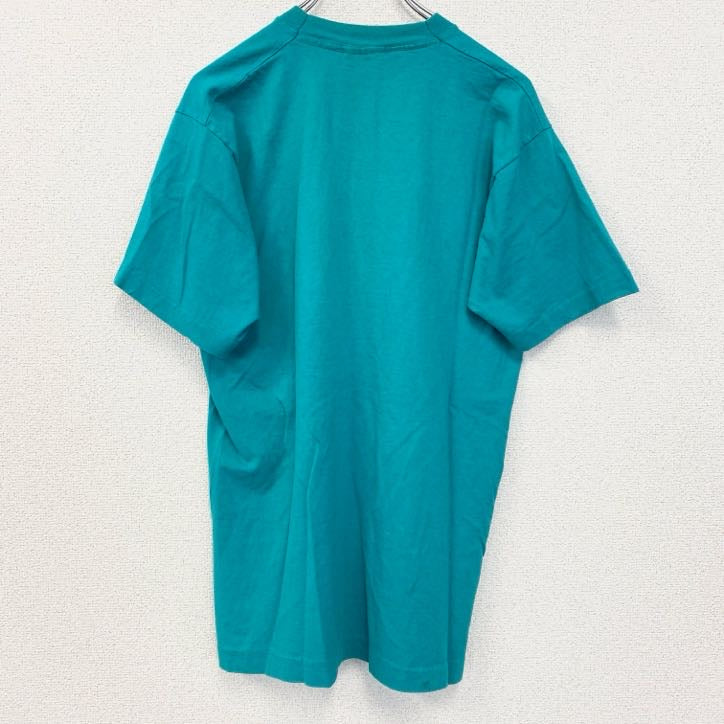 古着 used　半袖プリントTシャツ　90s　ヴィンテージ　シングルステッチ　クルーネック　レトロ　ターコイズブルー　Lサイズ