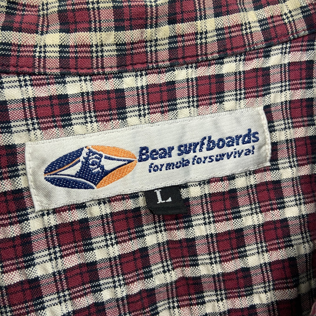 Bear surfboards　半袖シャツ　チェック柄　カシスレッド　Lサイズ