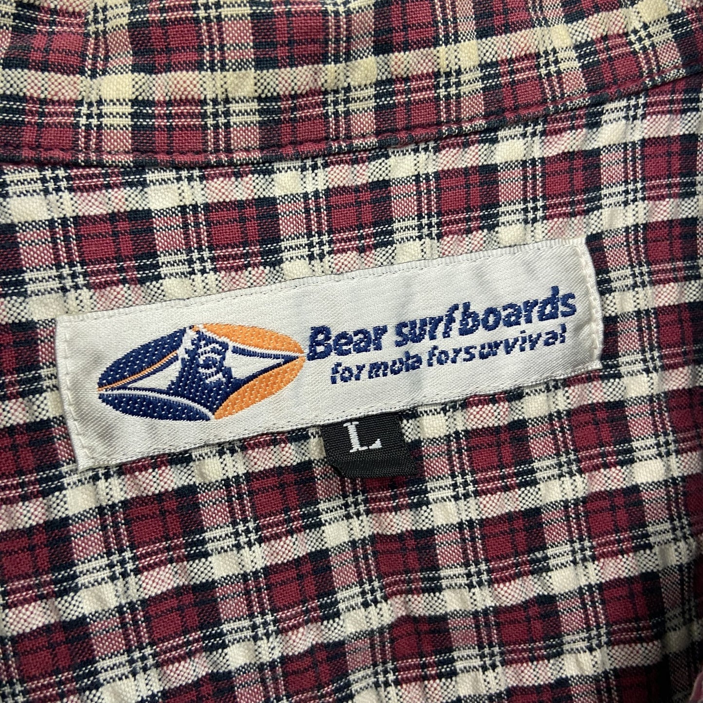 Bear surfboards　半袖シャツ　チェック柄　カシスレッド　Lサイズ