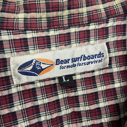 Bear surfboards　半袖シャツ　チェック柄　カシスレッド　Lサイズ