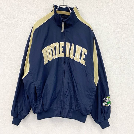 Majestic　マジェスティック　ノートルダム大学　スタジャン　フルジジップナイロンジャケット　紺　ネイビー　Lサイズ