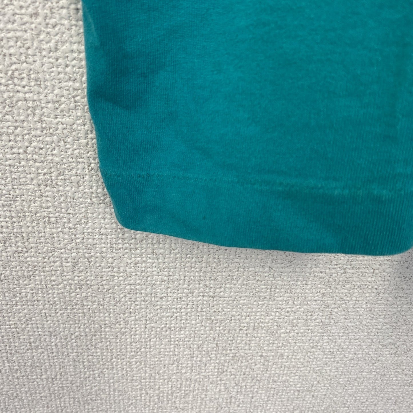 古着 used　半袖プリントTシャツ　90s　ヴィンテージ　シングルステッチ　クルーネック　レトロ　ターコイズブルー　Lサイズ