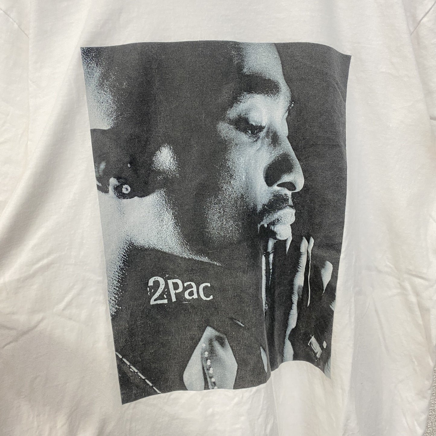 古着 used　2PAC　半袖プリントTシャツ　フォト　ヒップホップ　ラッパー　クルーネック　レトロ　白　ホワイト　Lサイズ