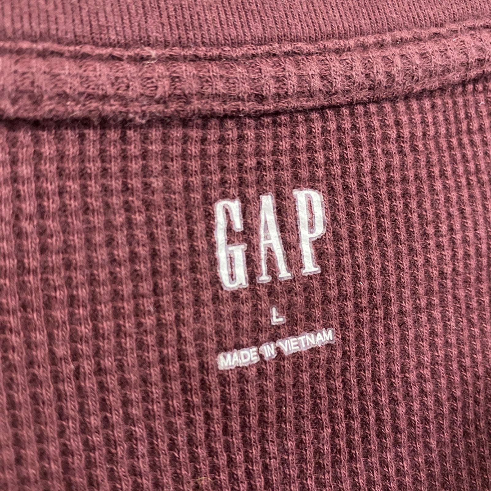 GAP　ギャップ　長袖Tシャツ/ロンT　ワッフル生地　デカロゴ　ボルドー　ワインレッド　Lサイズ