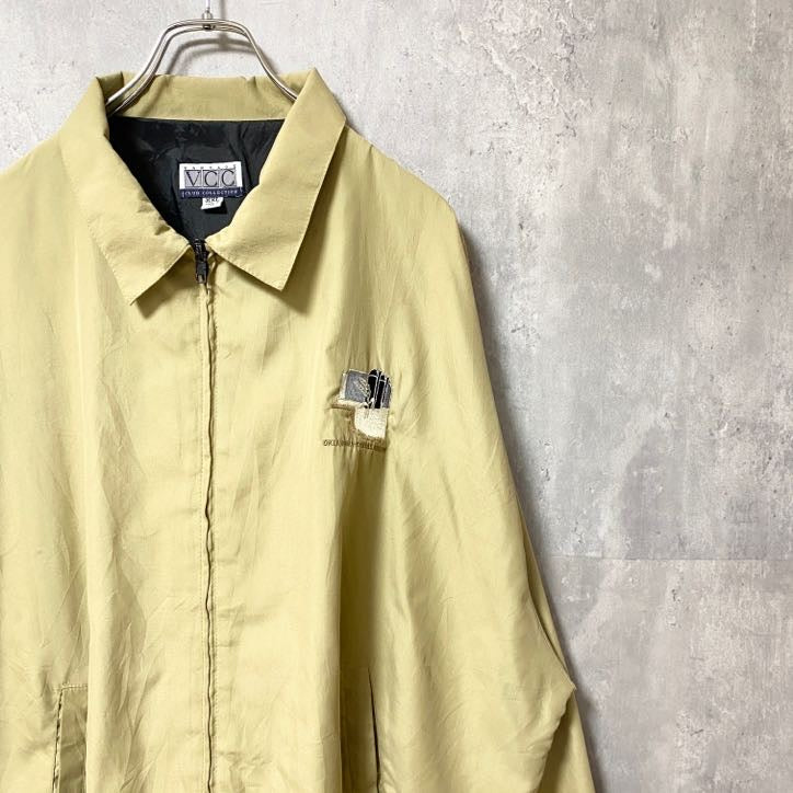 古着 used　USA製　VCC　長袖ワンポイント刺繍ブルゾン　ジャンパー　ベージュ　オクラホマ州　カンザス州　2XLサイズ