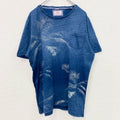 古着 used　半袖プリントTシャツ　シングルステッチ　ハワイアン　ヤシの木　クルーネック　胸ポケット　ブルー　XLサイズ