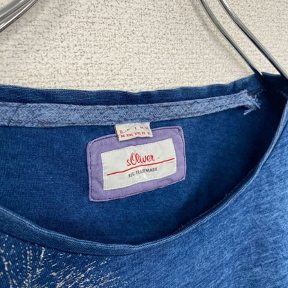 古着 used　半袖プリントTシャツ　シングルステッチ　ハワイアン　ヤシの木　クルーネック　胸ポケット　ブルー　XLサイズ