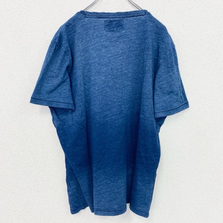 古着 used　半袖プリントTシャツ　シングルステッチ　ハワイアン　ヤシの木　クルーネック　胸ポケット　ブルー　XLサイズ