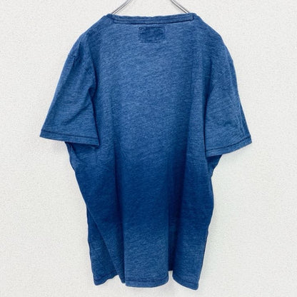 古着 used　半袖プリントTシャツ　シングルステッチ　ハワイアン　ヤシの木　クルーネック　胸ポケット　ブルー　XLサイズ