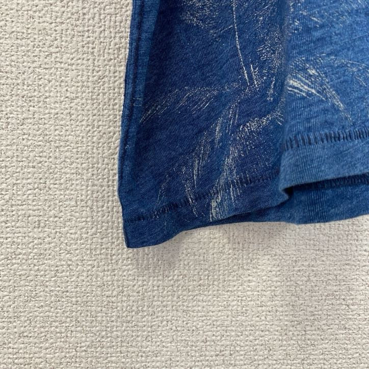 古着 used　半袖プリントTシャツ　シングルステッチ　ハワイアン　ヤシの木　クルーネック　胸ポケット　ブルー　XLサイズ