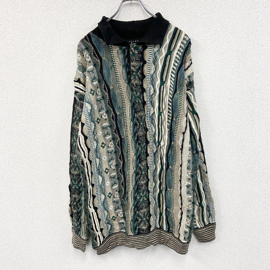 90s　Protage COLLECTION　COOGI風コットンニットセーター　3Dニット　ヴィンテージ　総柄　マルチカラー　XLサイズ