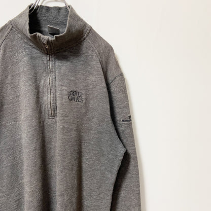 LEVELWEAR　ハーフジップスウェット/トレーナー　フェード　ワンポイント　刺繍ロゴ　ハイネック　ダークグレー　Lサイズ