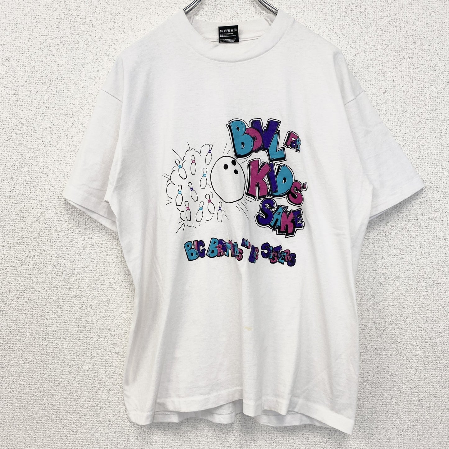 古着 used　FRUIT OF THE LOOM　半袖プリントTシャツ　クルーネック　レトロ　ボーリング　白　ホワイト　Lサイズ