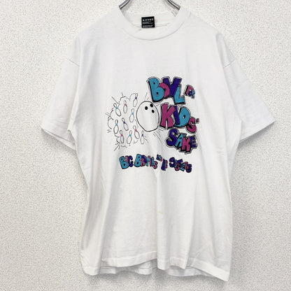 古着 used　FRUIT OF THE LOOM　半袖プリントTシャツ　クルーネック　レトロ　ボーリング　白　ホワイト　Lサイズ