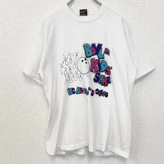 古着 used　FRUIT OF THE LOOM　半袖プリントTシャツ　クルーネック　レトロ　ボーリング　白　ホワイト　Lサイズ