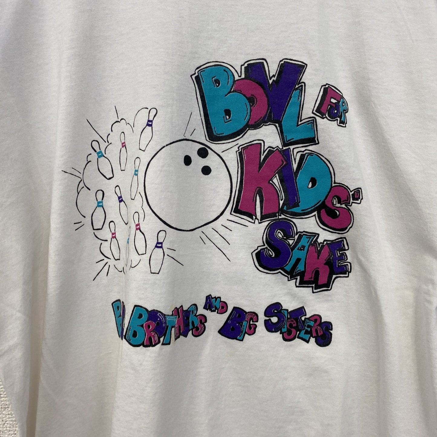 古着 used　FRUIT OF THE LOOM　半袖プリントTシャツ　クルーネック　レトロ　ボーリング　白　ホワイト　Lサイズ