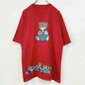 古着 used　半袖プリントTシャツ　90s　クマ　カジュアル　花　赤　レッド　シングルステッチ　レトロデザイン　Lサイズ