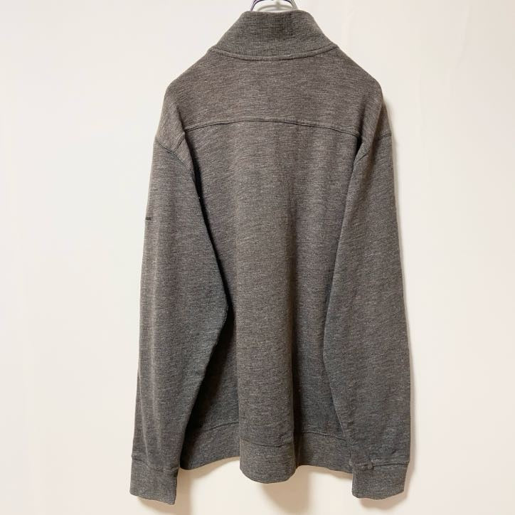 LEVELWEAR　ハーフジップスウェット/トレーナー　フェード　ワンポイント　刺繍ロゴ　ハイネック　ダークグレー　Lサイズ