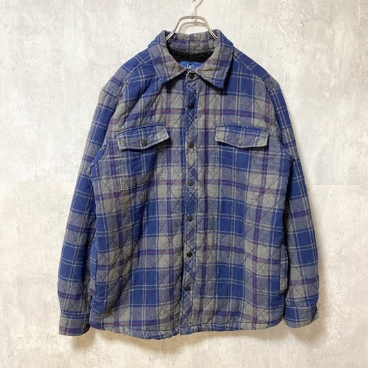古着 used　GEORGE　長袖チェック柄ブルゾン　アウター　裏ボア　ネイビー　秋冬服　レトロデザイン　Mサイズ