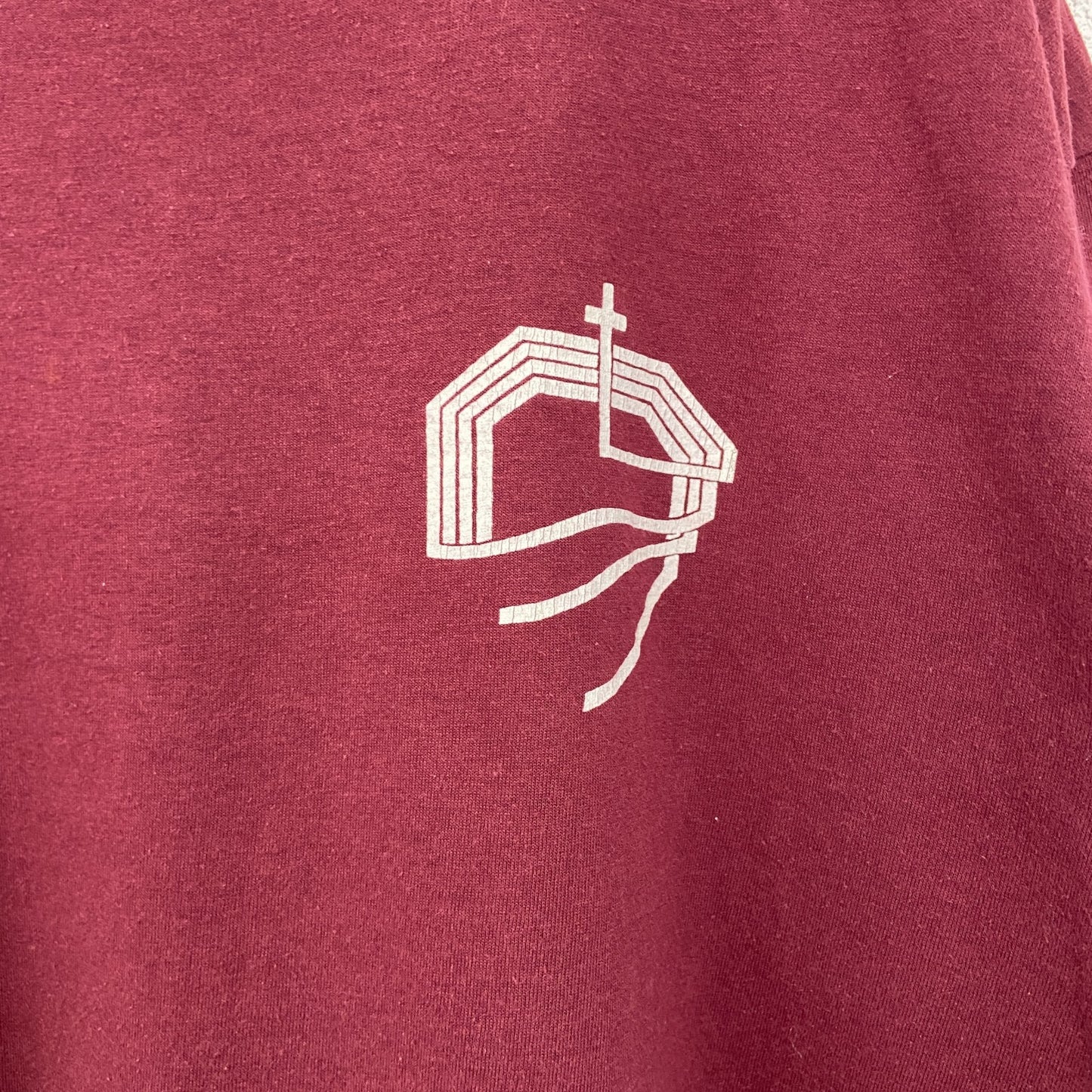 古着 used　半袖プリントTシャツ　90s　十字架　鳩　赤　レッド　シングルステッチ　春夏服　レトロデザイン　Lサイズ