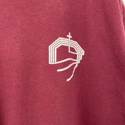 古着 used　半袖プリントTシャツ　90s　十字架　鳩　赤　レッド　シングルステッチ　春夏服　レトロデザイン　Lサイズ