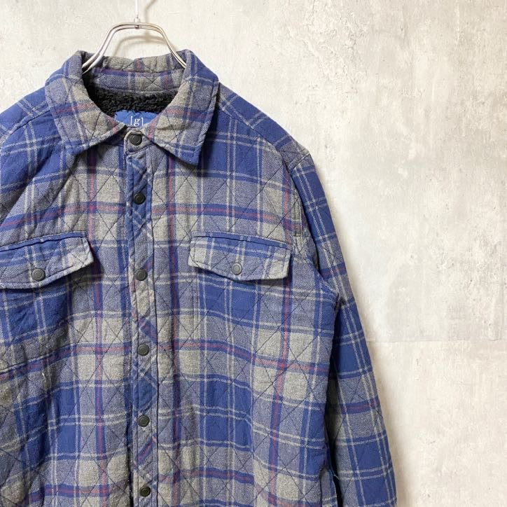 古着 used　GEORGE　長袖チェック柄ブルゾン　アウター　裏ボア　ネイビー　秋冬服　レトロデザイン　Mサイズ