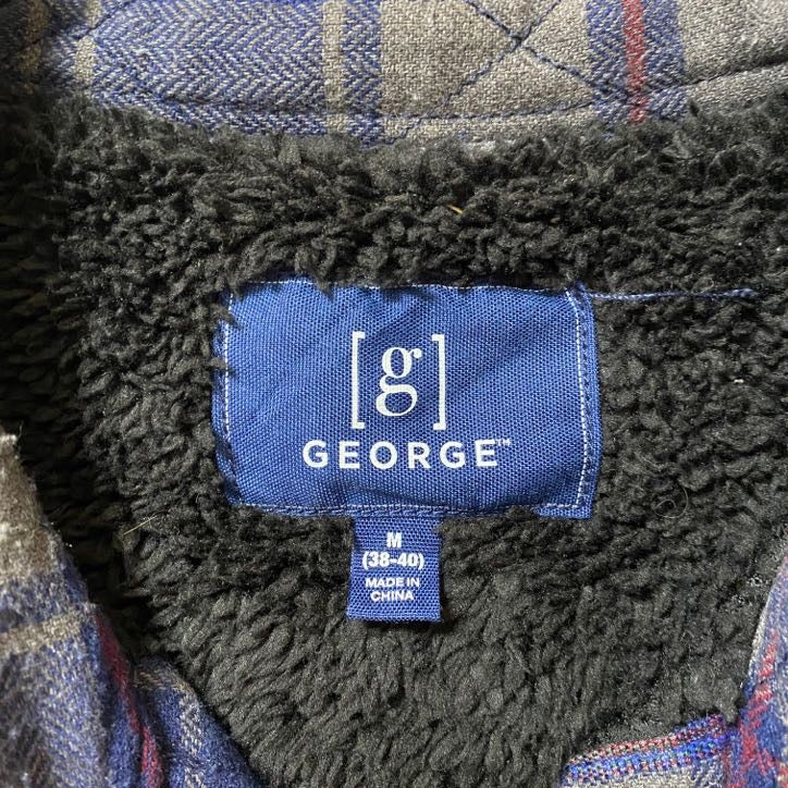 古着 used　GEORGE　長袖チェック柄ブルゾン　アウター　裏ボア　ネイビー　秋冬服　レトロデザイン　Mサイズ