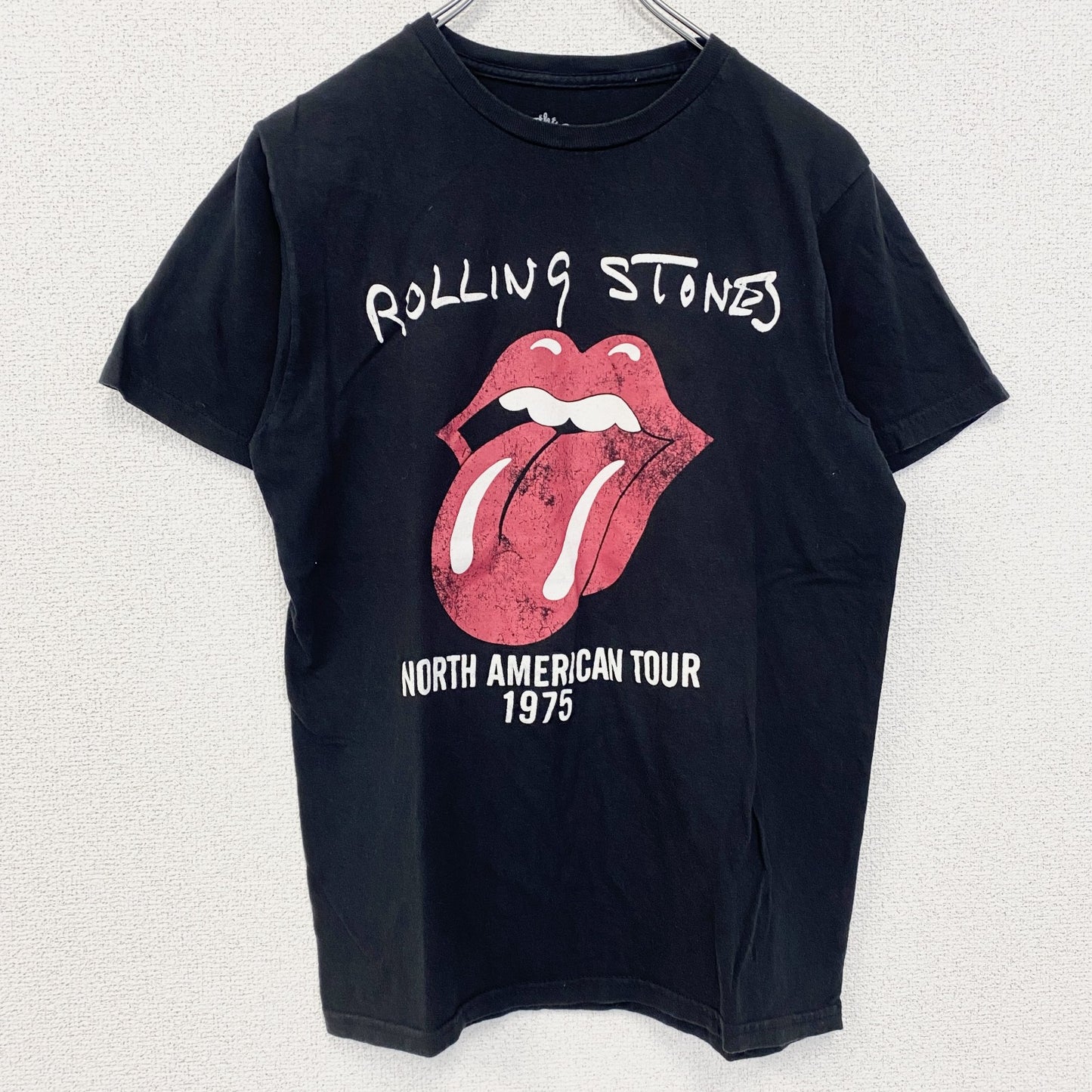 古着 used　THE ROLLING STONES　半袖バンドプリントTシャツ　クルーネック　レトロ　黒　ブラック　Sサイズ