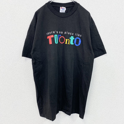 古着 used　Hanes　ヘインズ　半袖プリントTシャツ　シングルステッチ　アルファベット　クルーネック　ブラック