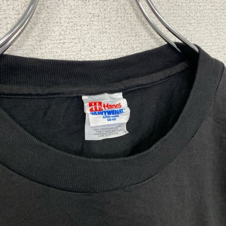 古着 used　Hanes　ヘインズ　半袖プリントTシャツ　シングルステッチ　アルファベット　クルーネック　ブラック