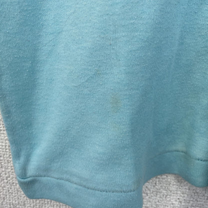 古着 used　半袖プリントTシャツ　90s　シングルステッチ　ヴィンテージ　クルーネック　レトロ　ライトブルー　水色　Lサイズ