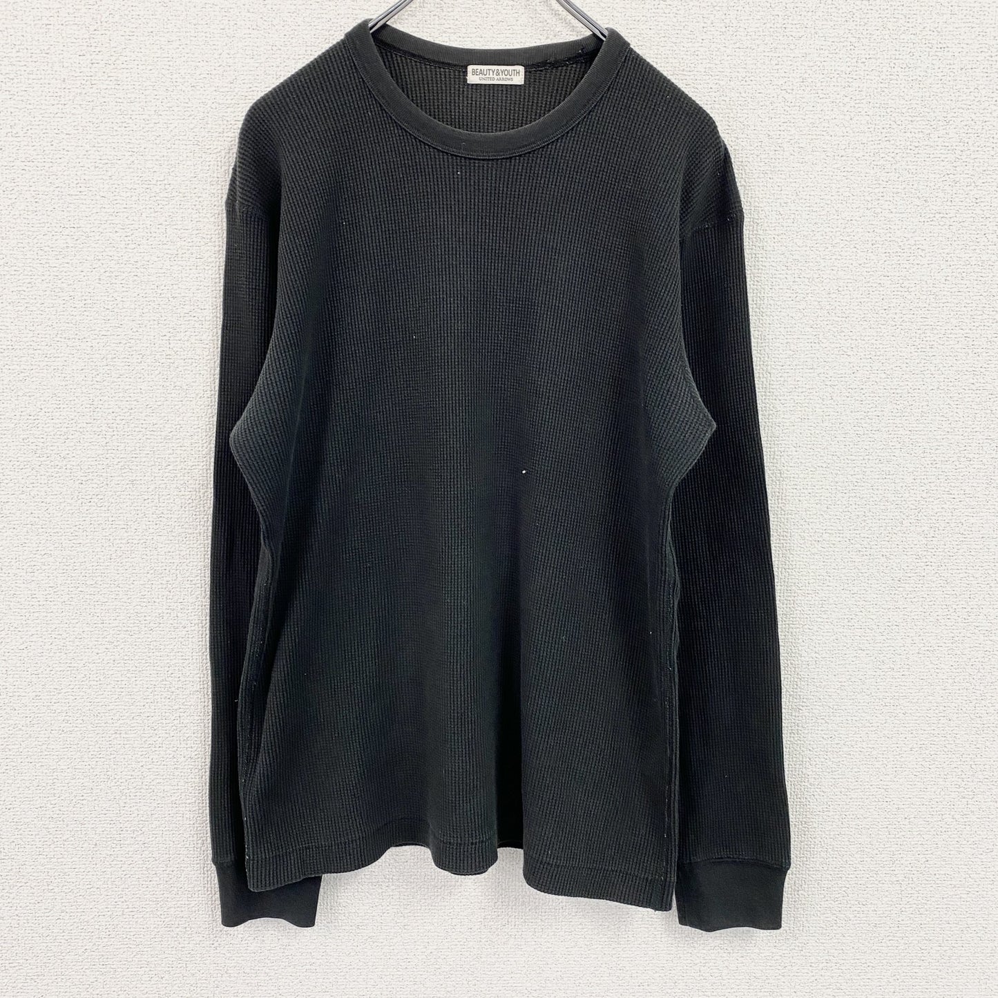 BEAUTY&YOUTH UNITED ARROWS　長袖Tシャツ/サーマルロンT　ワッフル　フェード　黒　ブラック　XLサイズ