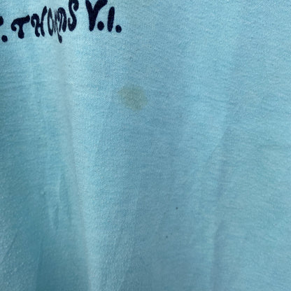 古着 used　半袖プリントTシャツ　90s　シングルステッチ　ヴィンテージ　クルーネック　レトロ　ライトブルー　水色　Lサイズ