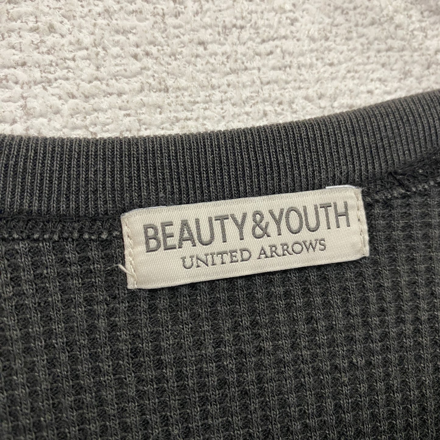 BEAUTY&YOUTH UNITED ARROWS　長袖Tシャツ/サーマルロンT　ワッフル　フェード　黒　ブラック　XLサイズ