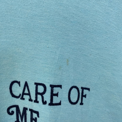 古着 used　半袖プリントTシャツ　90s　シングルステッチ　ヴィンテージ　クルーネック　レトロ　ライトブルー　水色　Lサイズ