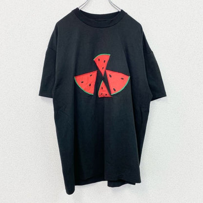 古着 used　Hanes　ヘインズ　半袖プリントTシャツ　シングルステッチ　肩パッド　フルーツ　ブラック　XLサイズ