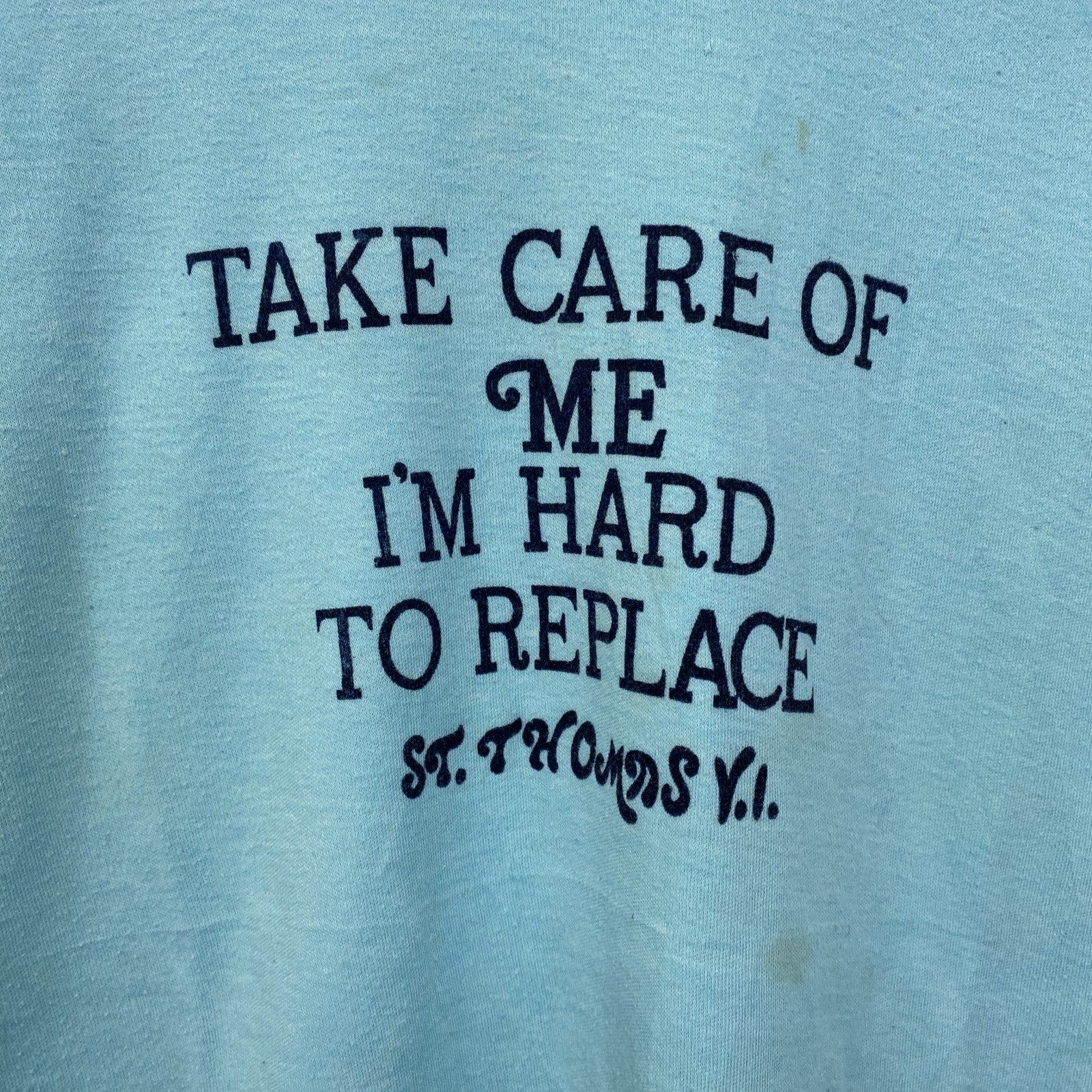 古着 used　半袖プリントTシャツ　90s　シングルステッチ　ヴィンテージ　クルーネック　レトロ　ライトブルー　水色　Lサイズ