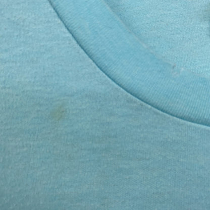 古着 used　半袖プリントTシャツ　90s　シングルステッチ　ヴィンテージ　クルーネック　レトロ　ライトブルー　水色　Lサイズ