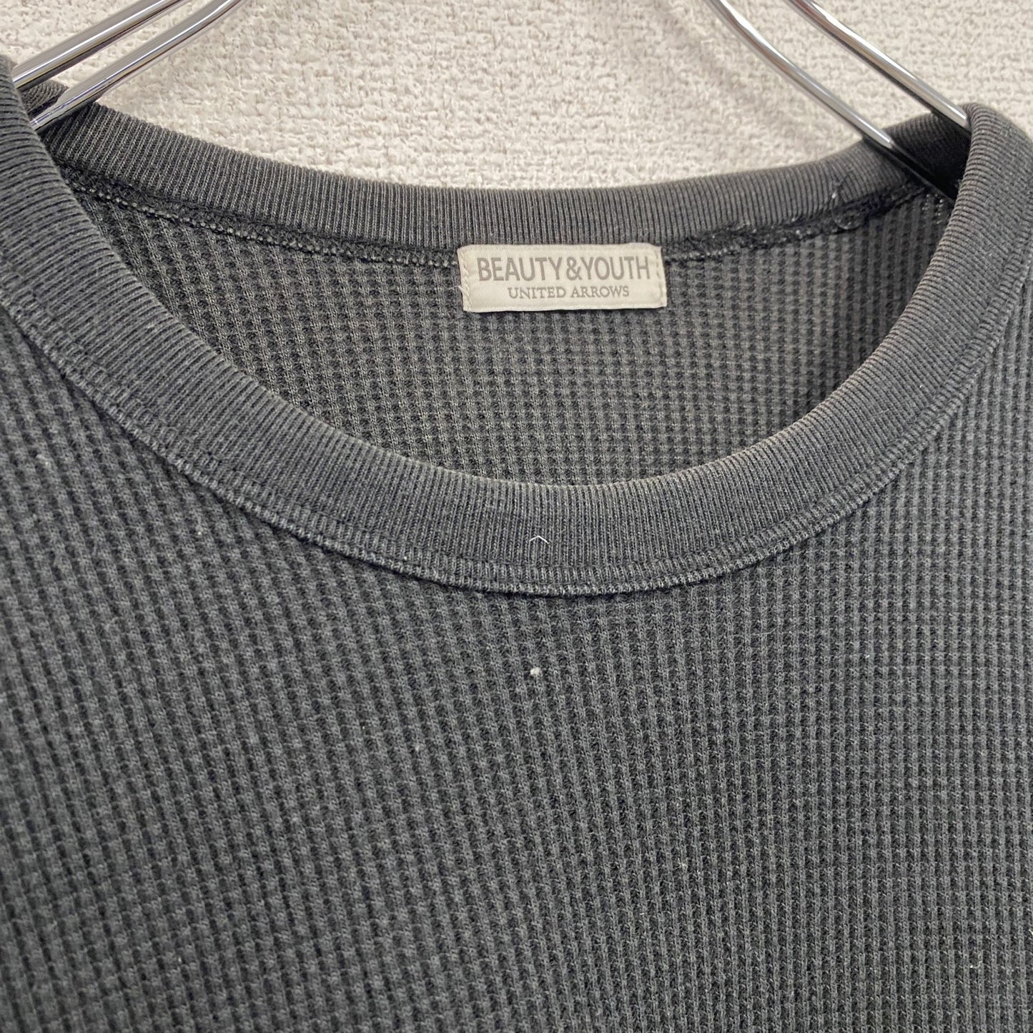 BEAUTY&YOUTH UNITED ARROWS　長袖Tシャツ/サーマルロンT　ワッフル　フェード　黒　ブラック　XLサイズ