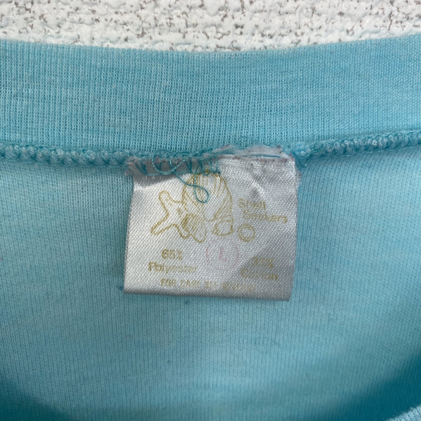 古着 used　半袖プリントTシャツ　90s　シングルステッチ　ヴィンテージ　クルーネック　レトロ　ライトブルー　水色　Lサイズ