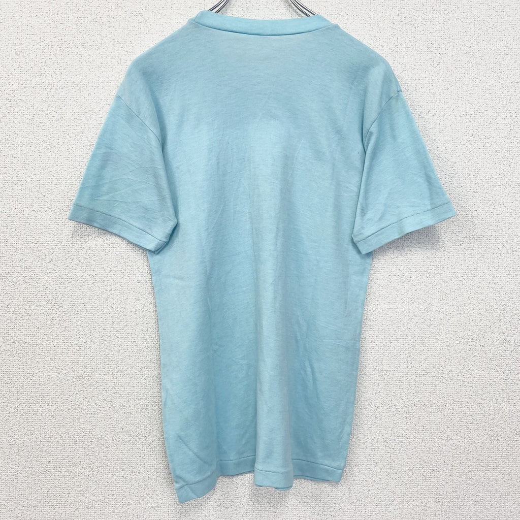 古着 used　半袖プリントTシャツ　90s　シングルステッチ　ヴィンテージ　クルーネック　レトロ　ライトブルー　水色　Lサイズ