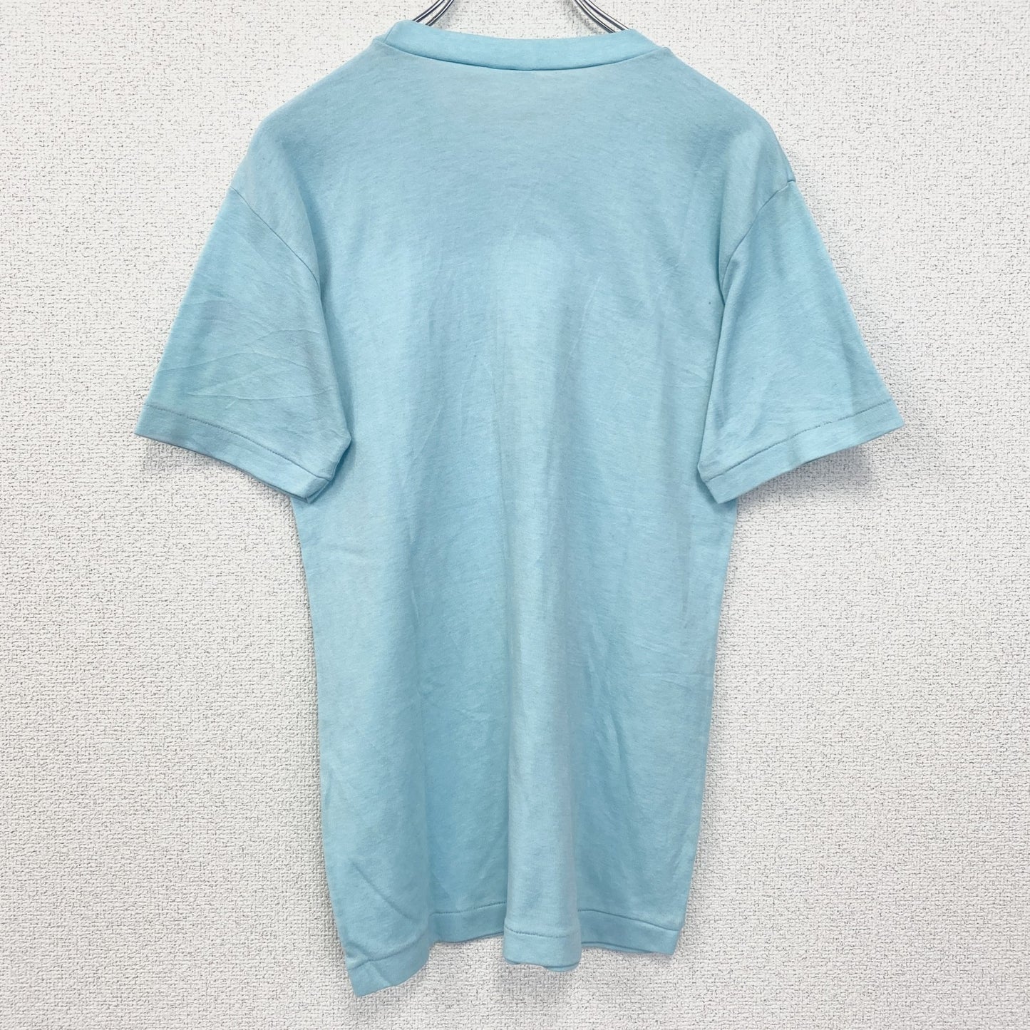 古着 used　半袖プリントTシャツ　90s　シングルステッチ　ヴィンテージ　クルーネック　レトロ　ライトブルー　水色　Lサイズ