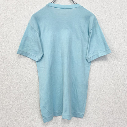 古着 used　半袖プリントTシャツ　90s　シングルステッチ　ヴィンテージ　クルーネック　レトロ　ライトブルー　水色　Lサイズ