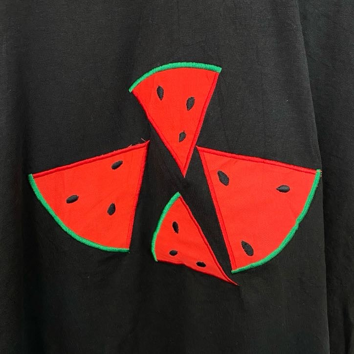 古着 used　Hanes　ヘインズ　半袖プリントTシャツ　シングルステッチ　肩パッド　フルーツ　ブラック　XLサイズ
