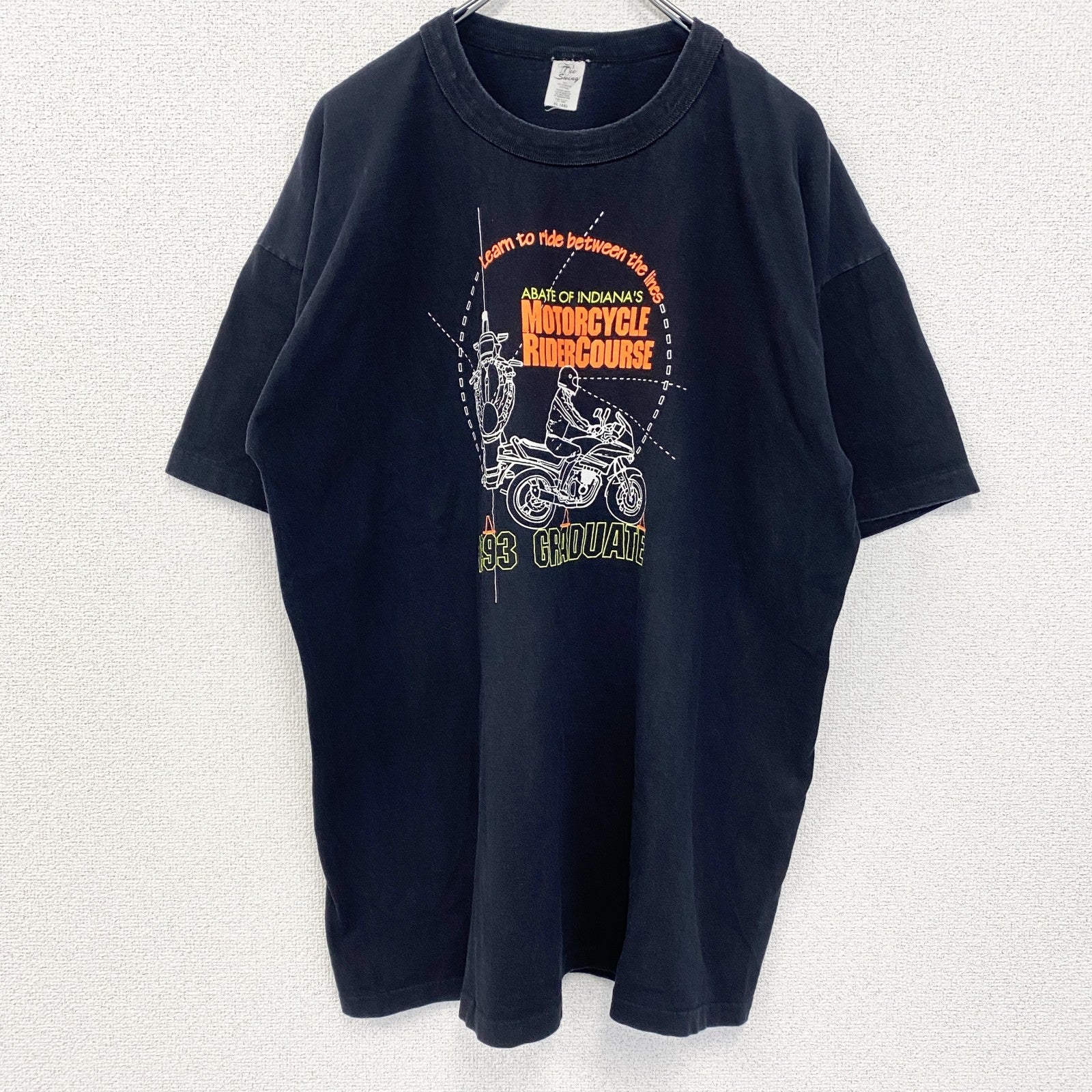 古着 used　半袖プリントTシャツ　90s　シングルステッチ　ヴィンテージ　クルーネック　レトロ　黒　ブラック　XLサイズ