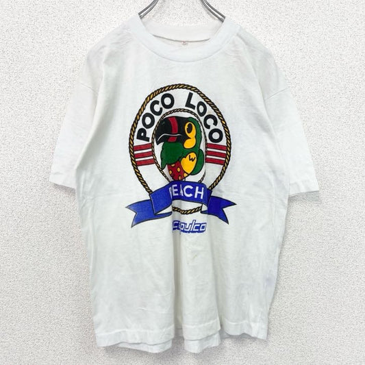 古着 used　半袖プリントTシャツ　90s　シングルステッチ　バード　鳥　南国リゾート　クルーネック　ホワイト　Mサイズ
