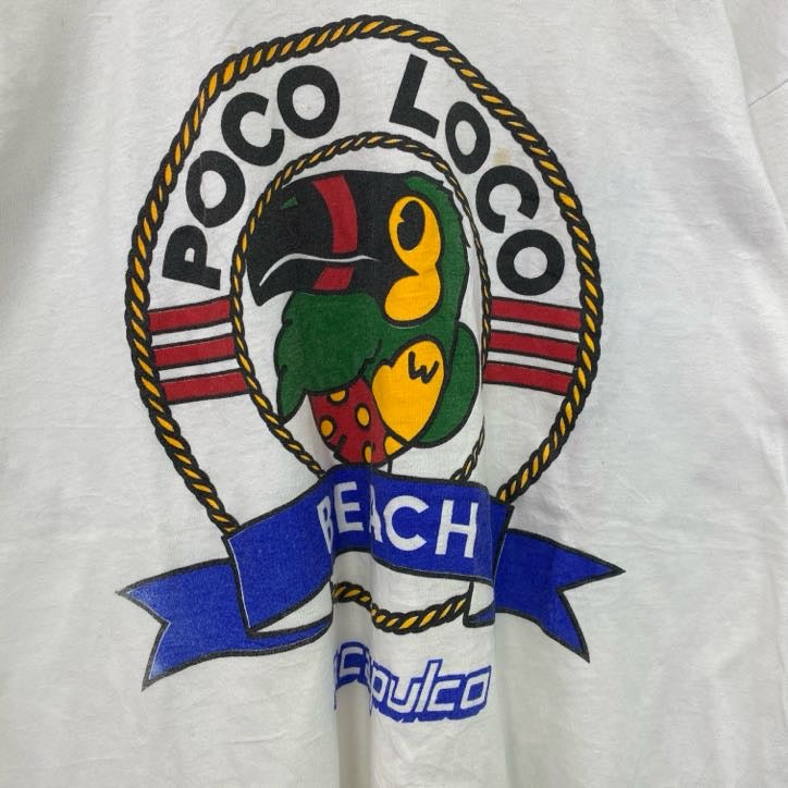 古着 used　半袖プリントTシャツ　90s　シングルステッチ　バード　鳥　南国リゾート　クルーネック　ホワイト　Mサイズ