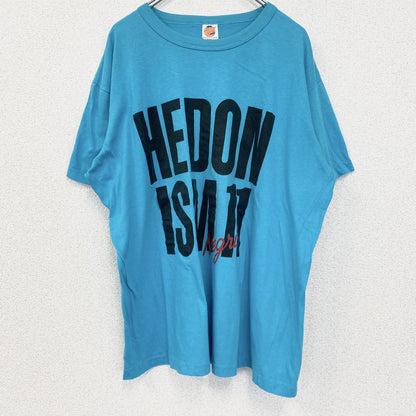 古着 used　半袖プリントTシャツ　90s　シングルステッチ　ヴィンテージ　クルーネック　レトロ　水色　ブルー　XXXLサイズ