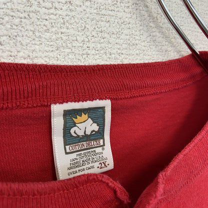 古着 used　COTTON DELUXE　半袖プリントTシャツ　US製　90s　赤　シングルステッチ　クルーネック　2XLサイズ